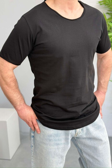 ROUND NECK ONE COLOR MEN T-SHIRT DARK GREY/GEE 