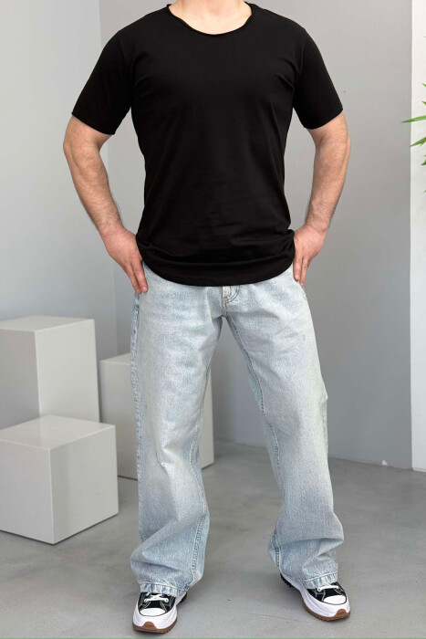 ROUND NECK ONE COLOR MEN T-SHIRT DARK GREY/GEE - 2