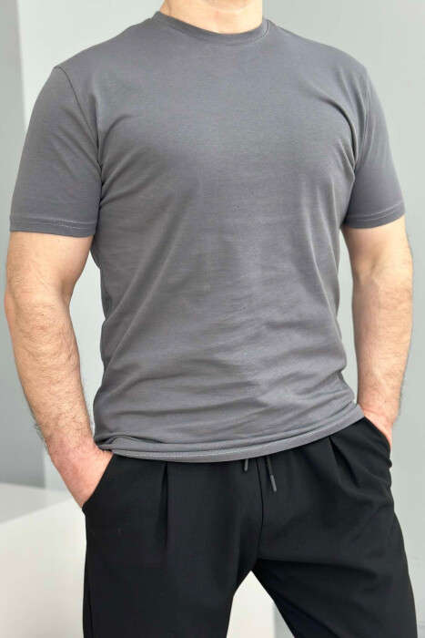 ROUND NECK ONE COLOR MEN T-SHIRT GREY/GRI 