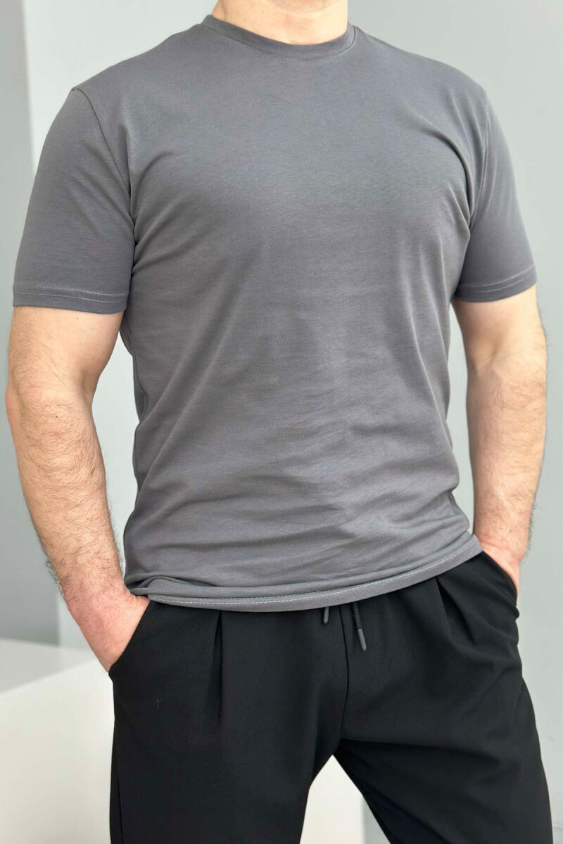 ROUND NECK ONE COLOR MEN T-SHIRT GREY/GRI - 1