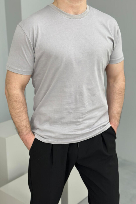 ROUND NECK ONE COLOR MEN T-SHIRT LIGHT GREY/GZ 