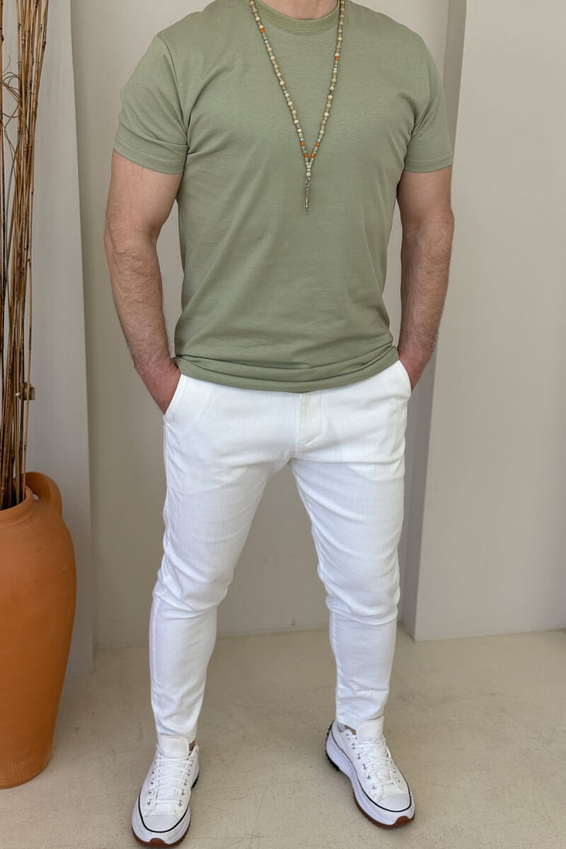 ROUND NECK ONE COLOR MEN T-SHIRT OLIVE/ULLI - 3