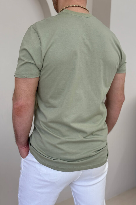 ROUND NECK ONE COLOR MEN T-SHIRT OLIVE/ULLI - 4