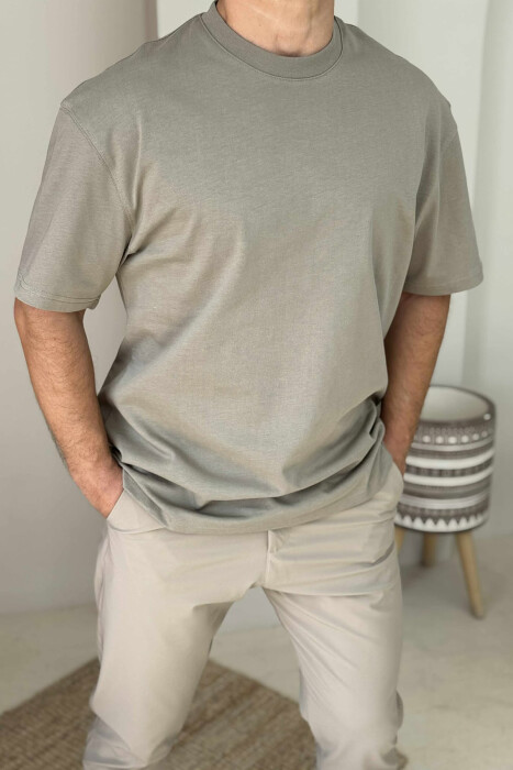 ROUND NECK ONE COLOR MEN T-SHIRT OLIVE/ULLI - 2