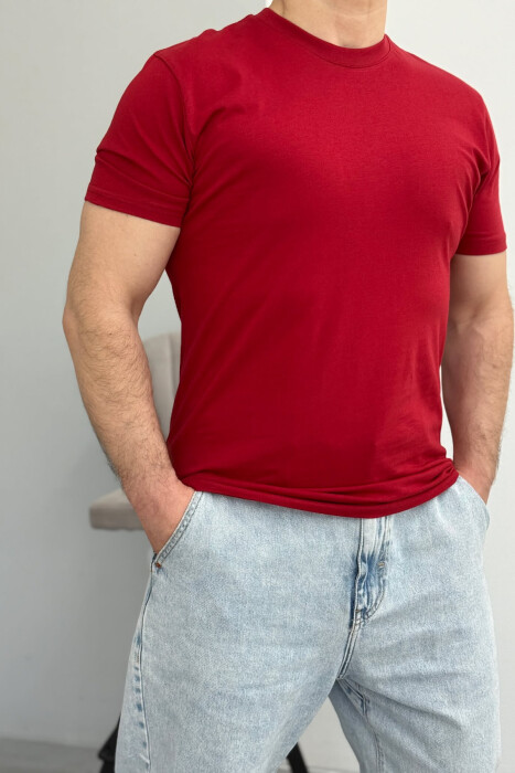 ROUND NECK ONE COLOR MEN T-SHIRT RED/E KUQE 