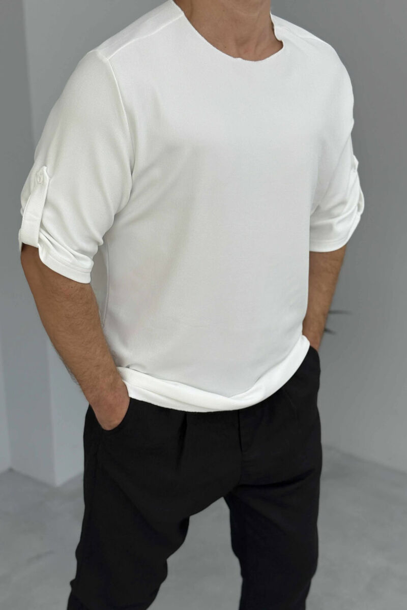 ROUND NECK ONE COLOR MEN T-SHIRT WHITE-E BARDHE - 1