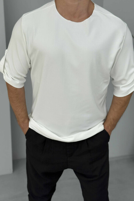 ROUND NECK ONE COLOR MEN T-SHIRT WHITE-E BARDHE - 3