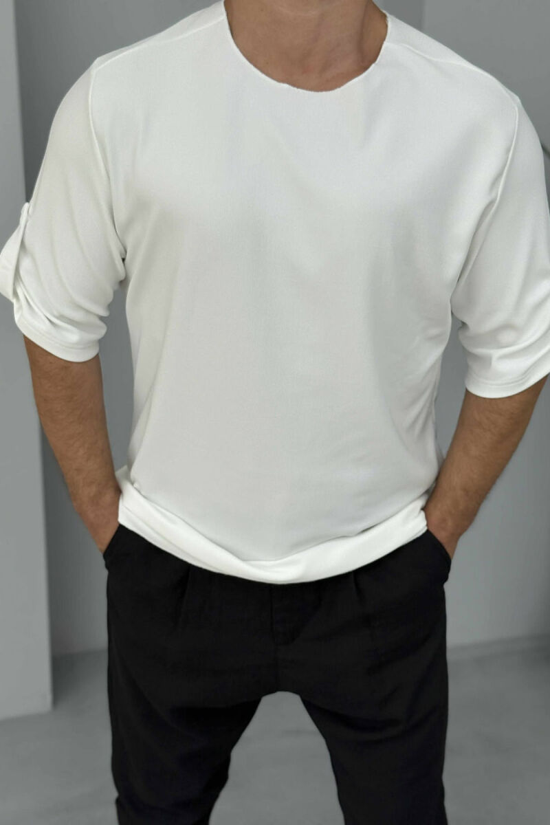 ROUND NECK ONE COLOR MEN T-SHIRT WHITE-E BARDHE - 3