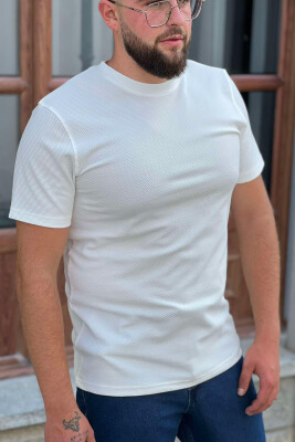 ROUND NECK ONE COLOR MEN T-SHIRT WHITE-E BARDHE 