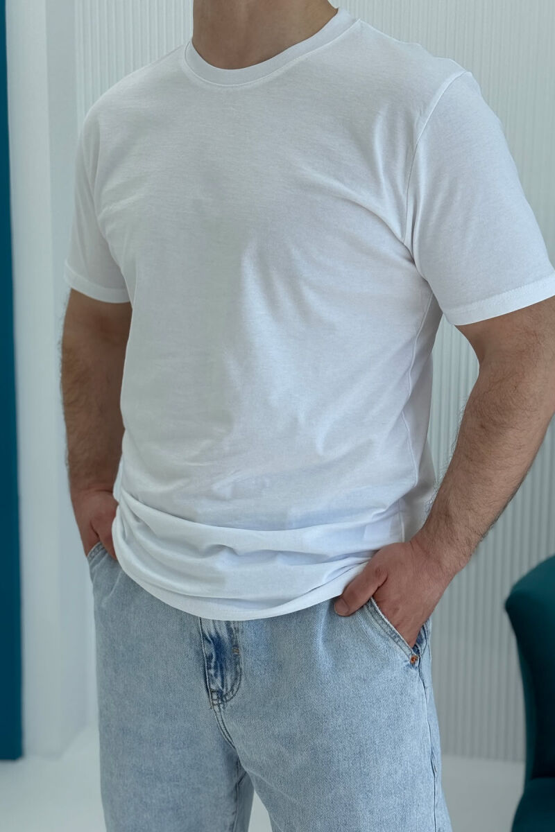 ROUND NECK ONE COLOR MEN T-SHIRT WHITE-WHITE/ E BARDHE- BARDHE - 3