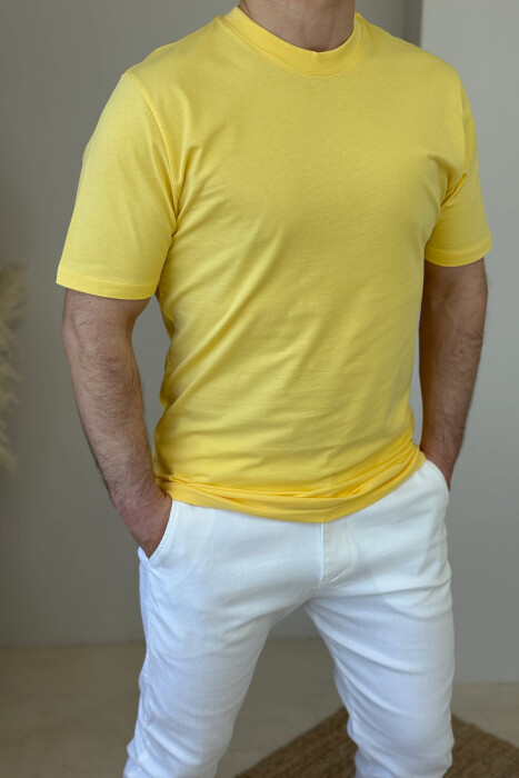 ROUND NECK ONE COLOR MEN T-SHIRT YELLOW/E VERDHE 