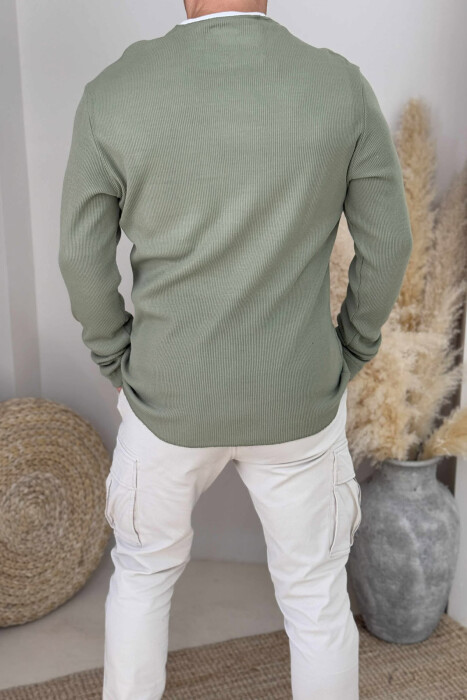 ROUND NECK ONE COLOR POCKET DETAIL MEN SWEATER GREEN/JESHILE - 2