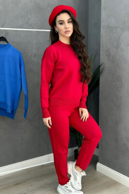 ROUND NECK ONE COLOR SIMPL WOMAN KNIT SET RED/E KUQE 