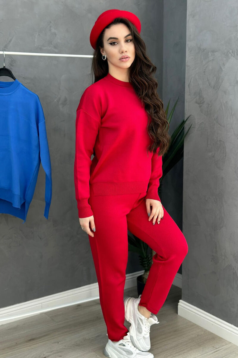 ROUND NECK ONE COLOR SIMPL WOMAN KNIT SET RED/E KUQE - 1