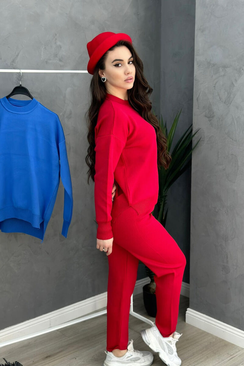 ROUND NECK ONE COLOR SIMPL WOMAN KNIT SET RED/E KUQE - 2