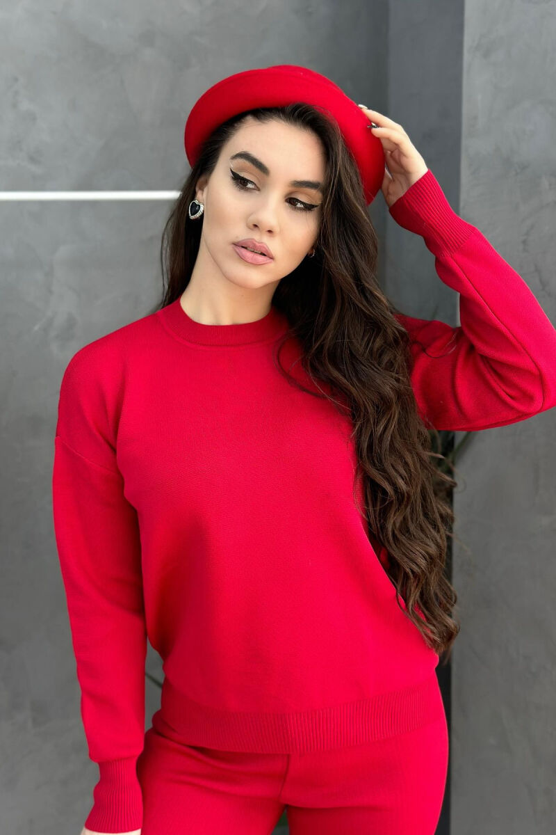 ROUND NECK ONE COLOR SIMPL WOMAN KNIT SET RED/E KUQE - 3