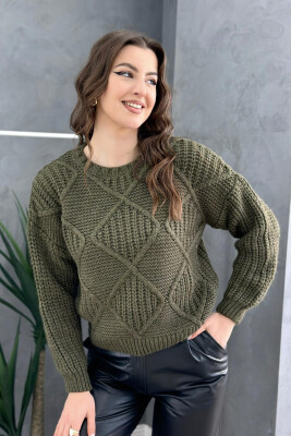 ROUND NECK ONE COLOR SIMPLE WOMAN SWEATER DARK GREEN/JEE 