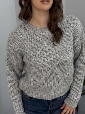 ROUND NECK ONE COLOR SIMPLE WOMAN SWEATER LIGHT GREY/GZ 