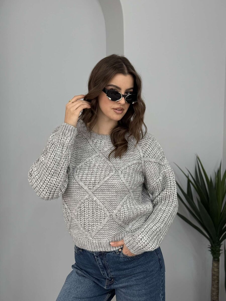 ROUND NECK ONE COLOR SIMPLE WOMAN SWEATER LIGHT GREY/GZ - 2