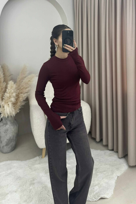 ROUND NECK ONE COLOR SIMPLE WOMEN SWEATSHIRT DARK BURGUNDY/VISHNJE E ERRET 