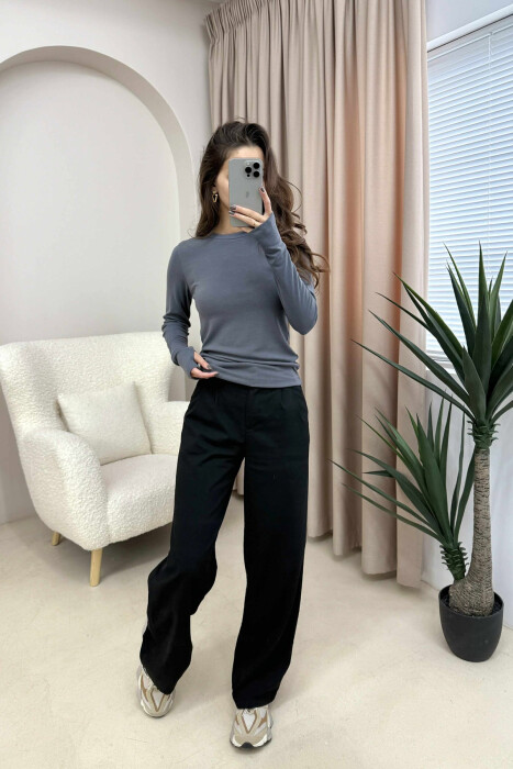 ROUND NECK ONE COLOR SIMPLE WOMEN SWEATSHIRT DARK GREY/GEE 