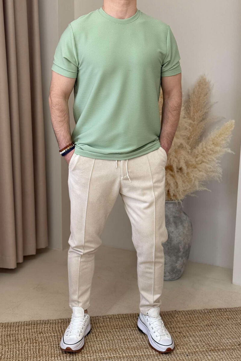 ROUND NECK ONE COLOR TEXTURED MEN T-SHIRT MINT/MENTE - 2