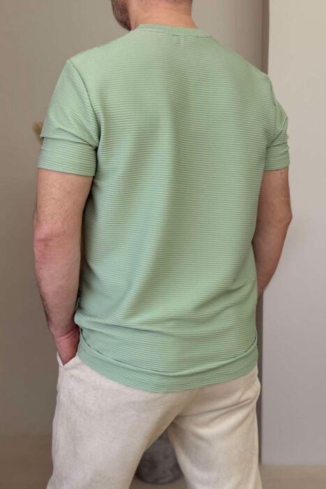 ROUND NECK ONE COLOR TEXTURED MEN T-SHIRT MINT/MENTE - 3