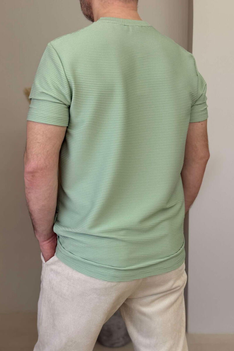ROUND NECK ONE COLOR TEXTURED MEN T-SHIRT MINT/MENTE - 3