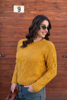 ROUND NECK ONE COLOR WOMAN SWEATER MUSTARD/MUSTARDE 