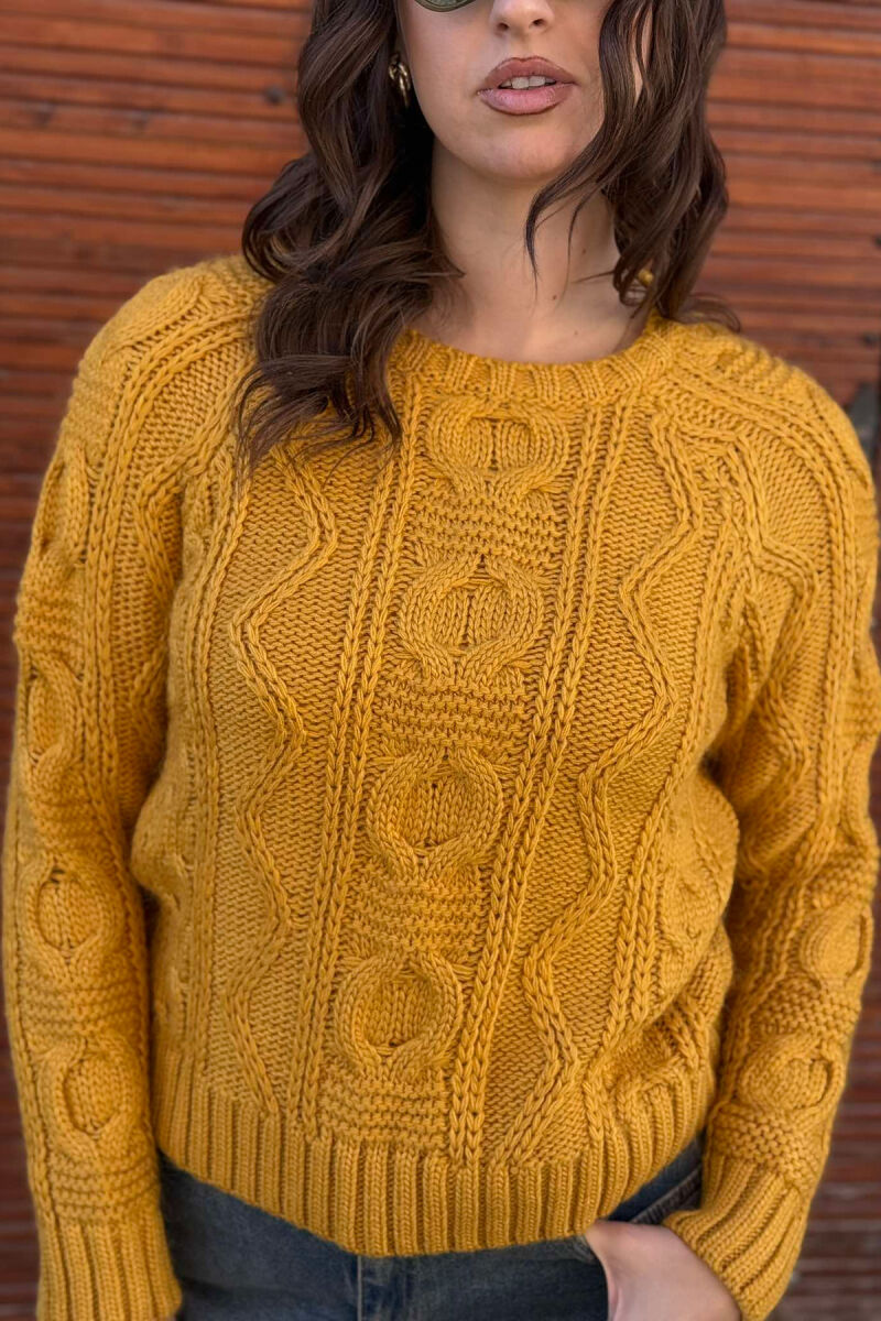 ROUND NECK ONE COLOR WOMAN SWEATER MUSTARD/MUSTARDE - 3