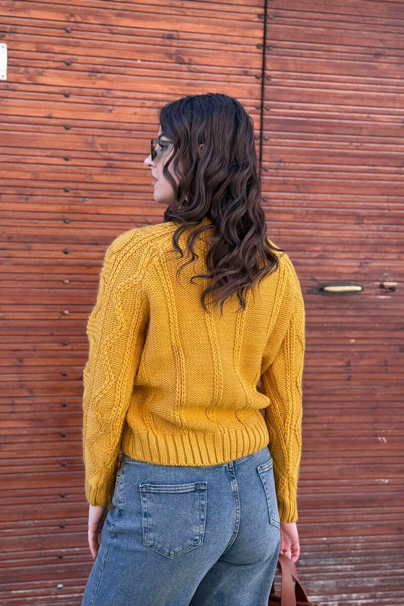 ROUND NECK ONE COLOR WOMAN SWEATER MUSTARD/MUSTARDE - 4