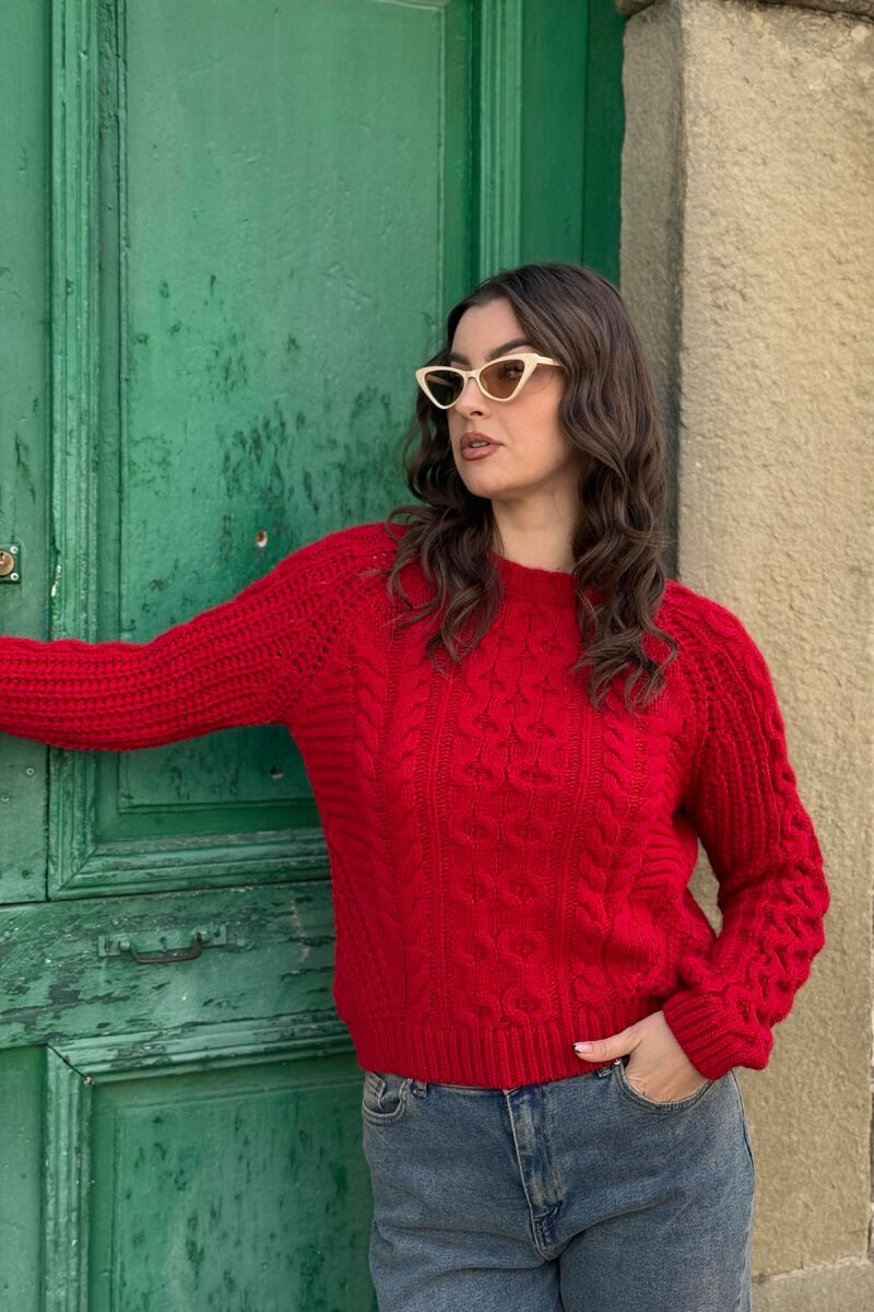 ROUND NECK ONE COLOR WOMAN SWEATER RED/E KUQE - 3