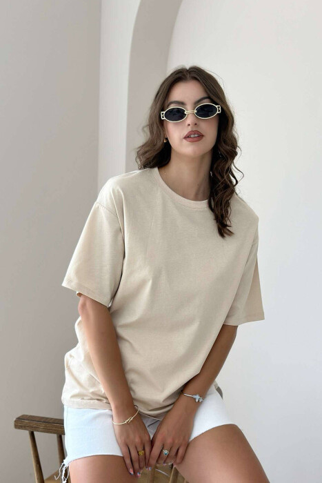 ROUND NECK ONE COLOR WOMAN T-SHIRT BEIGE/BEZHE - 2