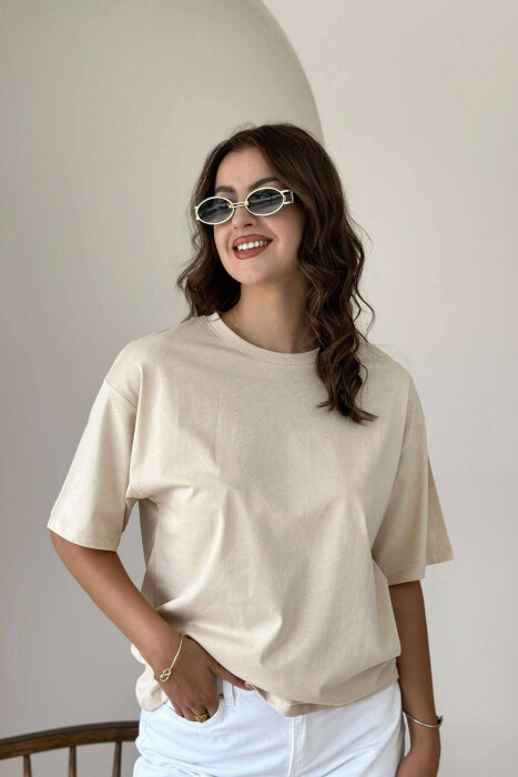 ROUND NECK ONE COLOR WOMAN T-SHIRT BEIGE/BEZHE - 3