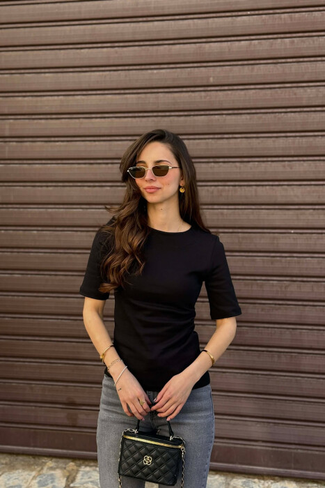ROUND NECK ONE COLOR WOMAN T-SHIRT BLACK/ E ZEZE - 1