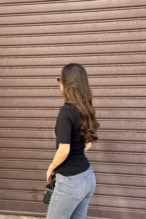 ROUND NECK ONE COLOR WOMAN T-SHIRT BLACK/ E ZEZE - 2