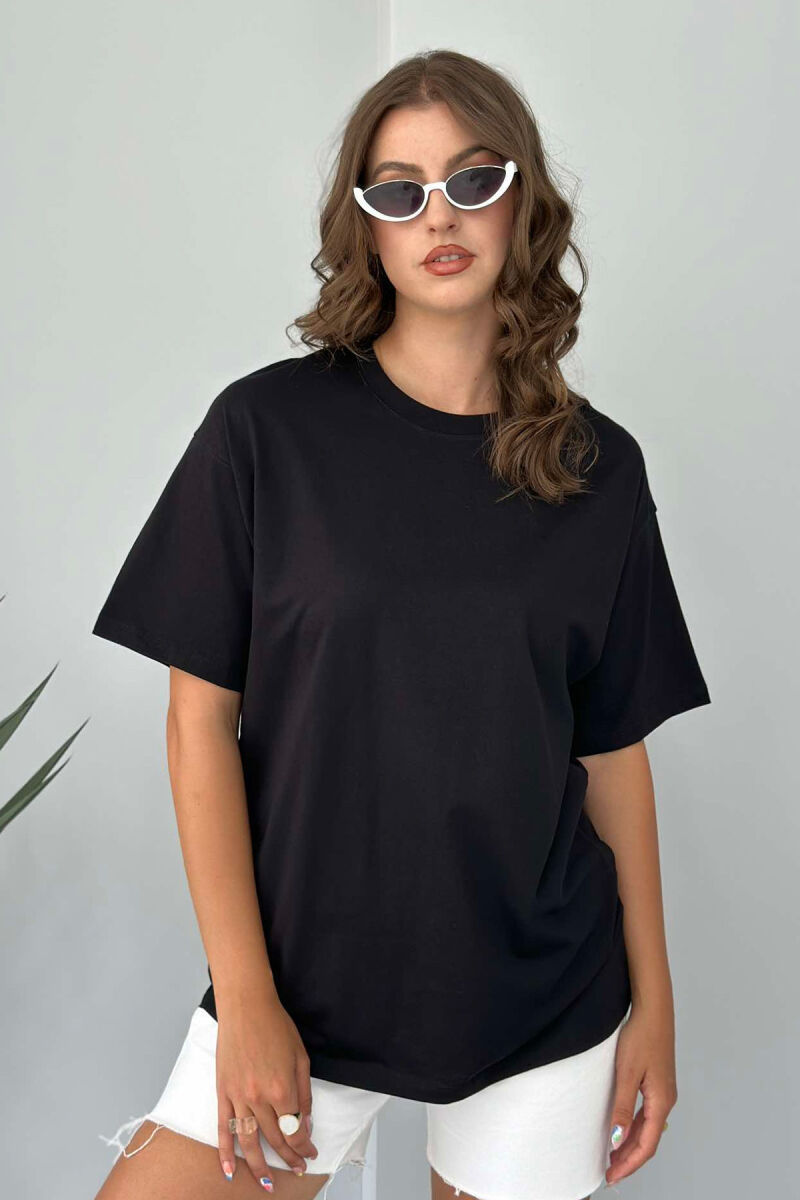 ROUND NECK ONE COLOR WOMAN T-SHIRT BLACK/ E ZEZE - 1