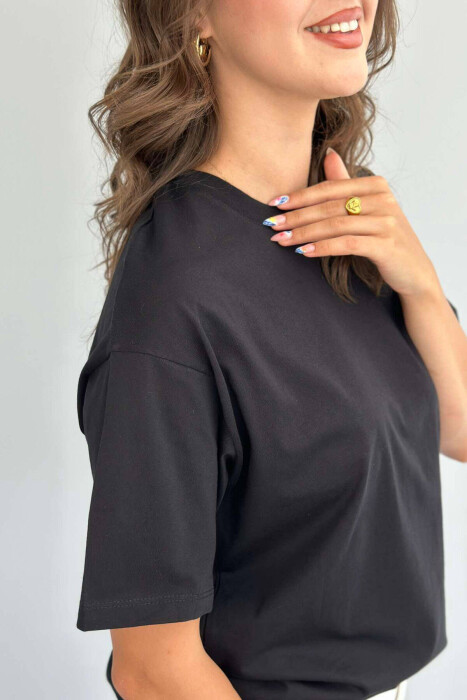 ROUND NECK ONE COLOR WOMAN T-SHIRT BLACK/ E ZEZE - 2