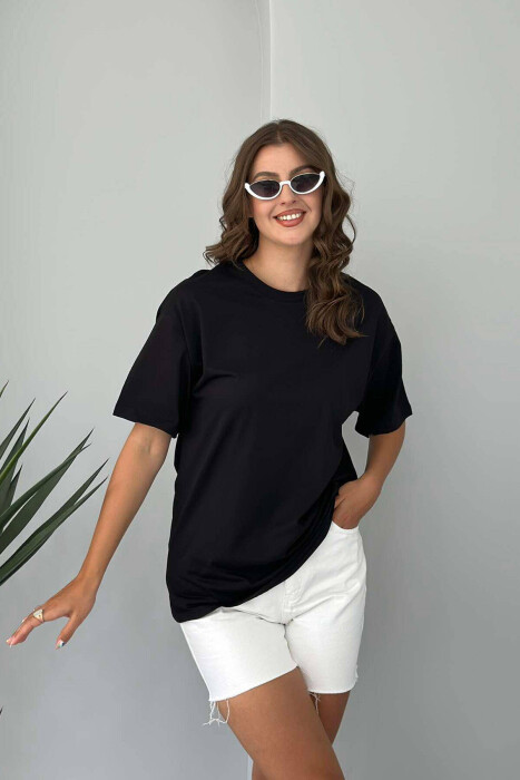 ROUND NECK ONE COLOR WOMAN T-SHIRT BLACK/ E ZEZE - 3