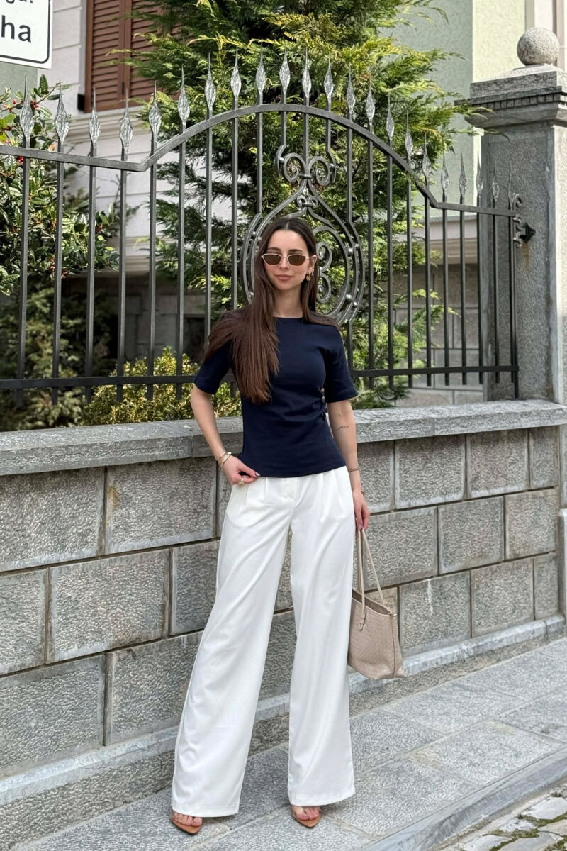 ROUND NECK ONE COLOR WOMAN T-SHIRT BLUE/BLU - 4