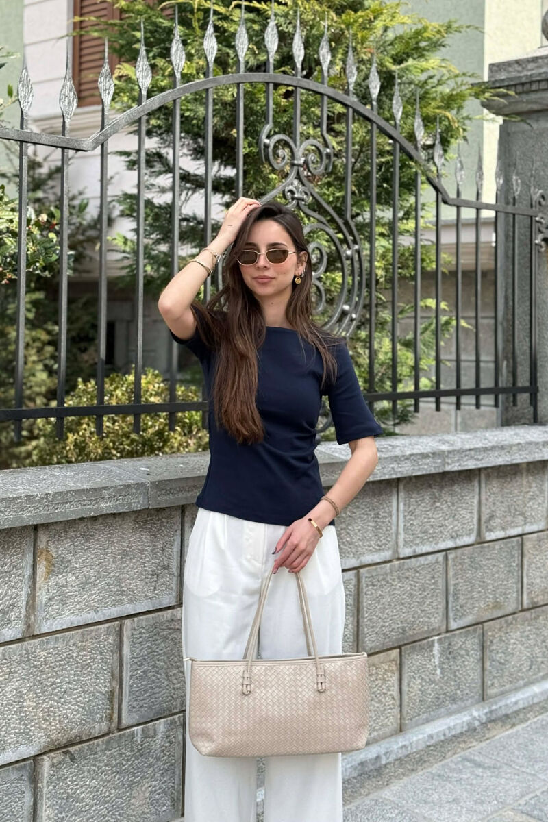 ROUND NECK ONE COLOR WOMAN T-SHIRT BLUE/BLU - 5