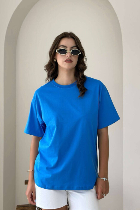 ROUND NECK ONE COLOR WOMAN T-SHIRT BLUE/BLU - 2