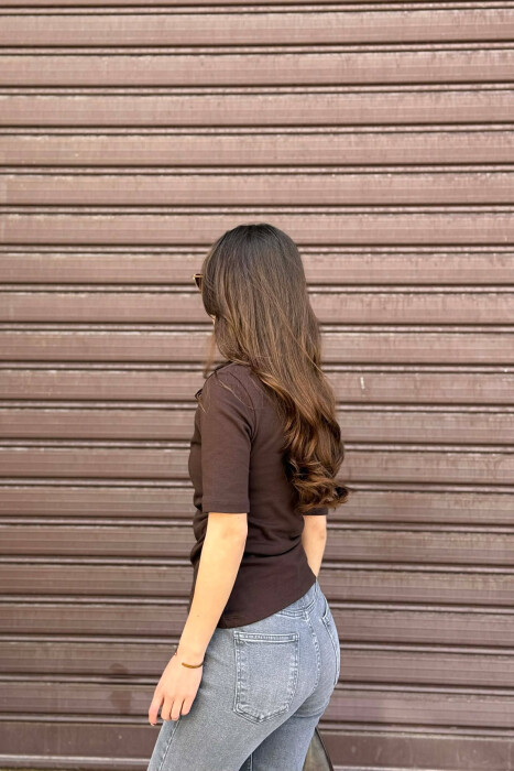 ROUND NECK ONE COLOR WOMAN T-SHIRT BROWN/KAFE - 2