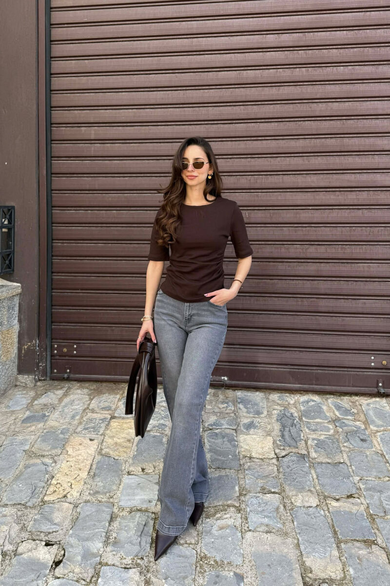 ROUND NECK ONE COLOR WOMAN T-SHIRT BROWN/KAFE - 3