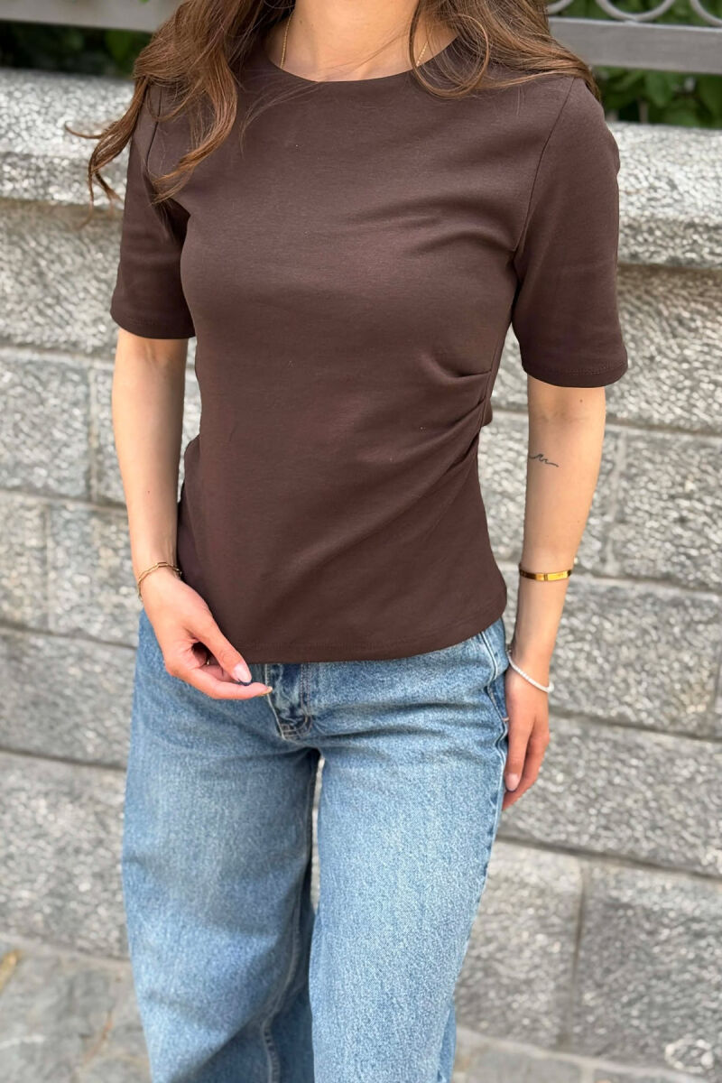 ROUND NECK ONE COLOR WOMAN T-SHIRT DARK BROWN/KAE - 4