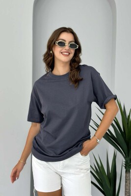 ROUND NECK ONE COLOR WOMAN T-SHIRT DARK GREY/GEE 