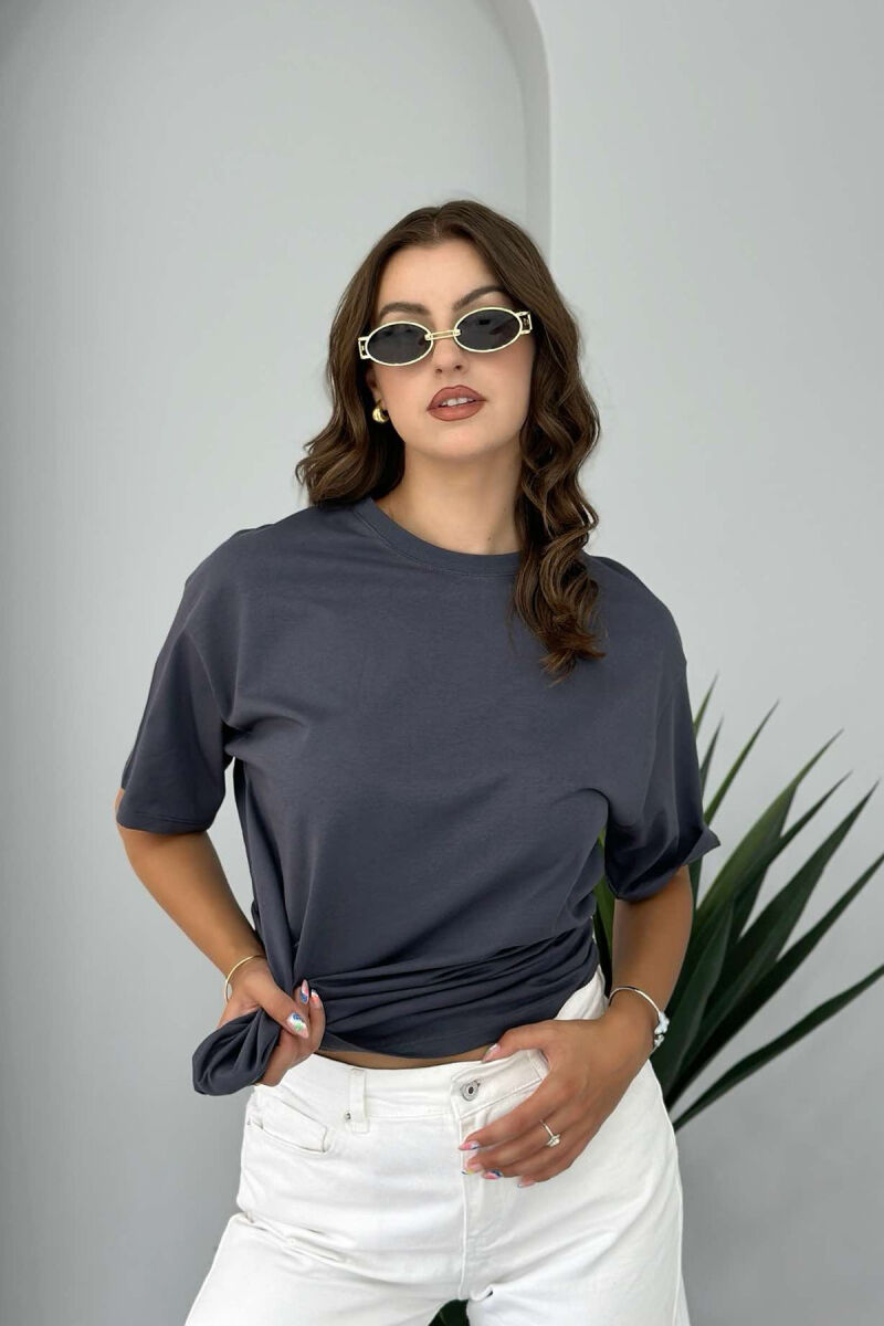 ROUND NECK ONE COLOR WOMAN T-SHIRT DARK GREY/GEE - 2