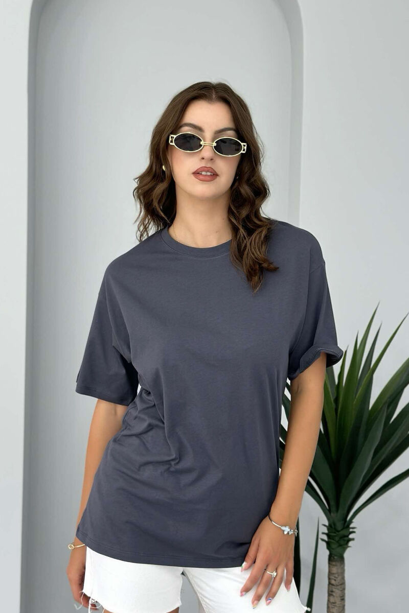 ROUND NECK ONE COLOR WOMAN T-SHIRT DARK GREY/GEE - 3