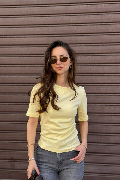 ROUND NECK ONE COLOR WOMAN T-SHIRT LEMON/ LIMON - 1