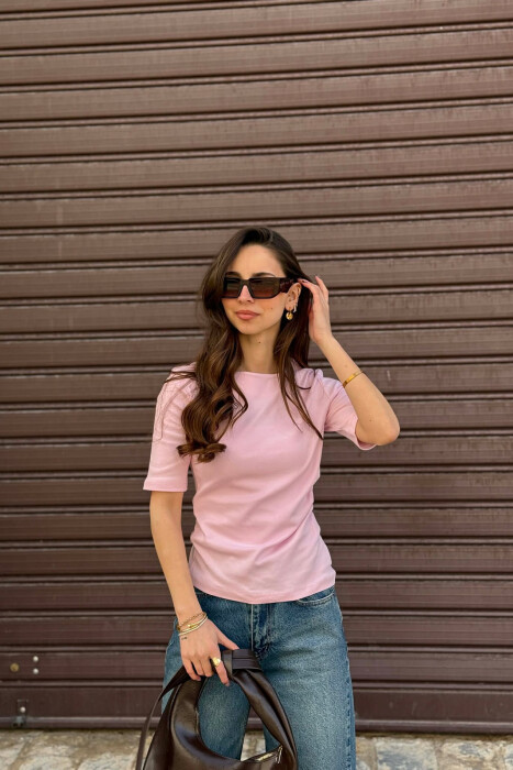 ROUND NECK ONE COLOR WOMAN T-SHIRT PINK/ROZE 